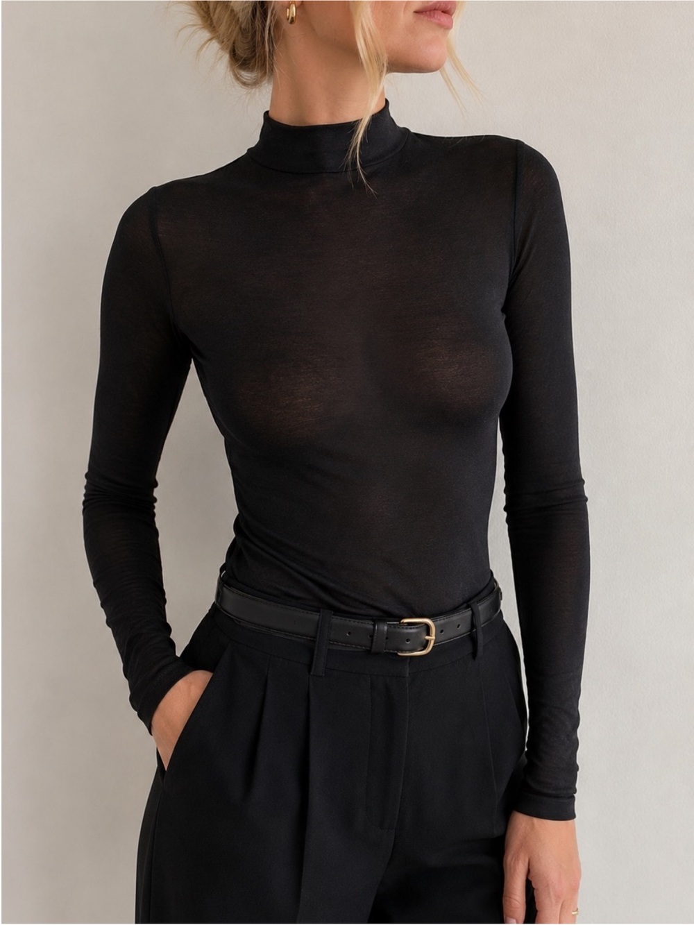 Zara Black Sheer Stretch Mock Neck Top NWT Size Small